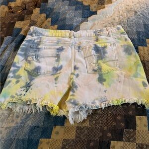 Time and Tru Tie-Dye Distressed Jean Shorts - Yellow & Blue